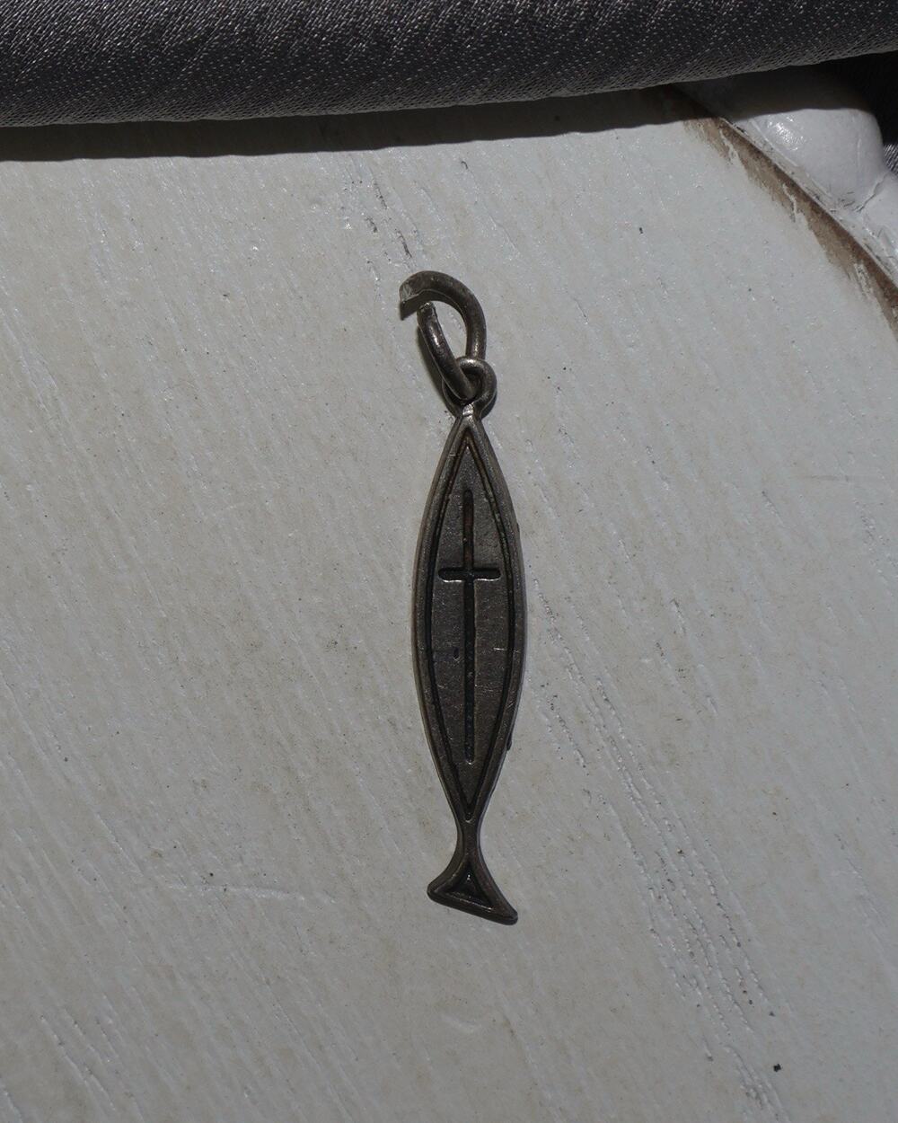 Christian Fish With Cross Sterling Silver Charm 1.2G / 1.2in